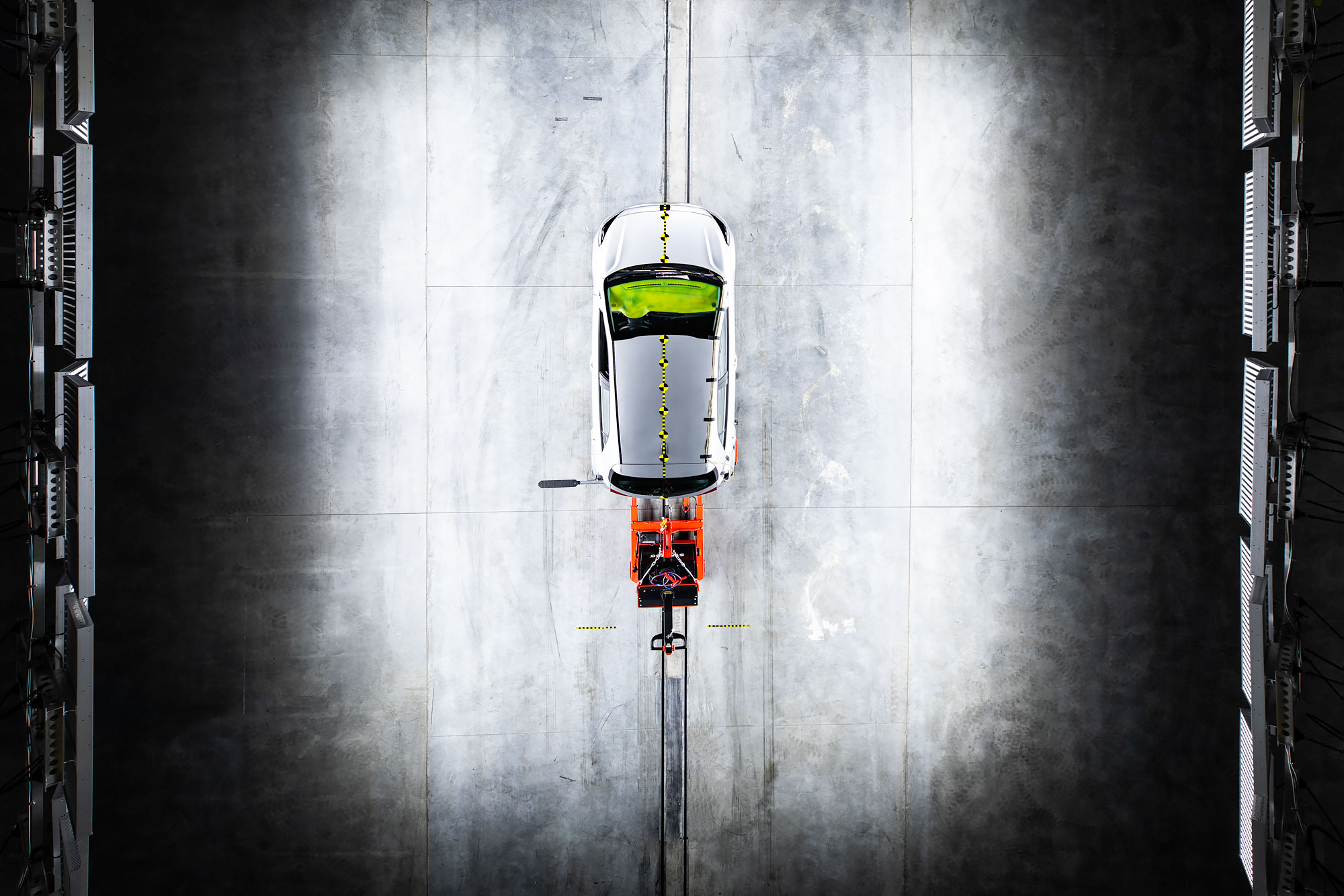 Aerial view of a car ready for a crash test |  Scott Gable industrial photographer