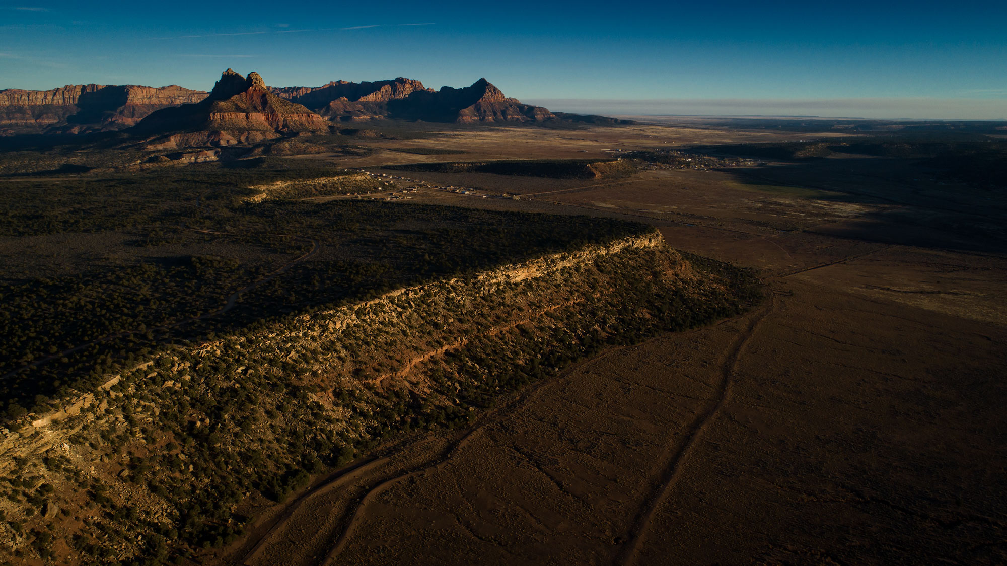 Aerial view of a mesa above a red rock desert | Scott Gable industrial photographer