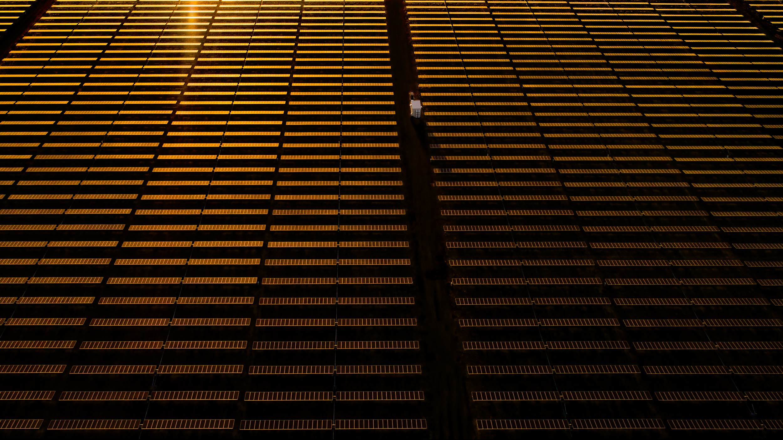 Aerial view of a solar array at sunrise | Scott Gable industrial photographer